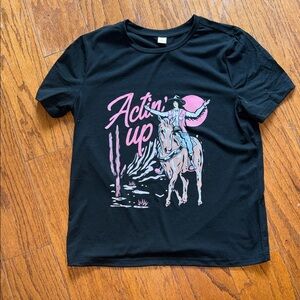 Ladies size small temu brand western boho vibes “ Actin Up. Black shirt